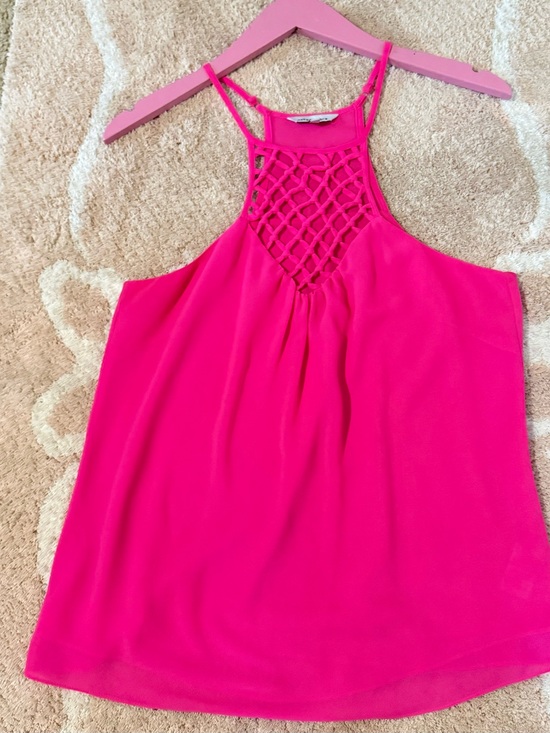 Naked Zebra Tops - Naked Zebra Hot Pink Sleeveless Halter Top with Lattice Yoke. Rarely worn!